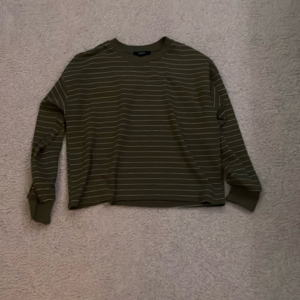 forever 21 size s long sleeve green and white striped shirt
